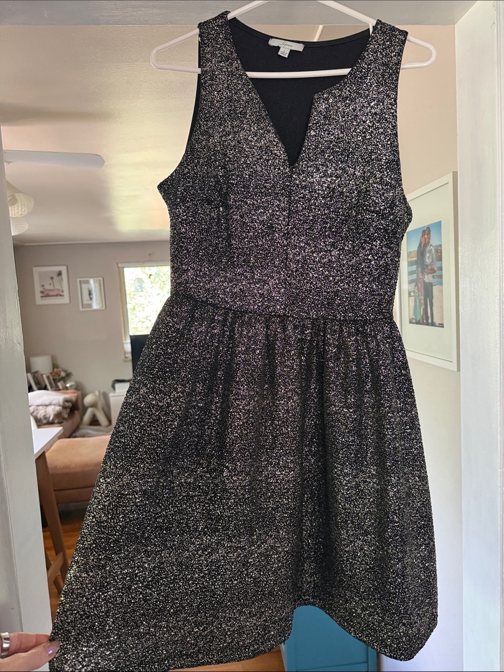 Soprano Black and Silver Sparkle Sleeveless Mini Dress